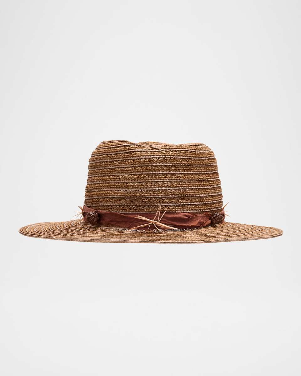 Noelle Feather-Embellished Straw Hat